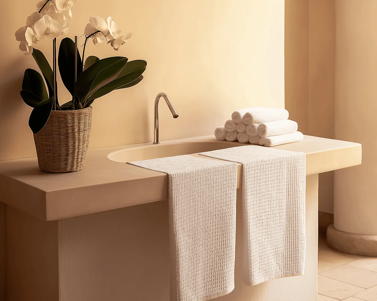 Nowoczesna lazienka z naturalnym kamieniem i czarna armatura