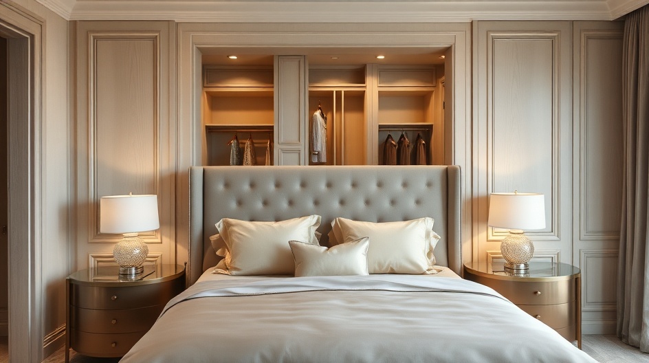 Luksusowa sypialnia z tapicerowanym zagłówkiem