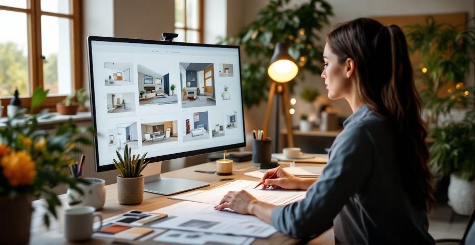 Projektant wnętrz i architekt wnętrz przy pracy nad projektem mieszkania