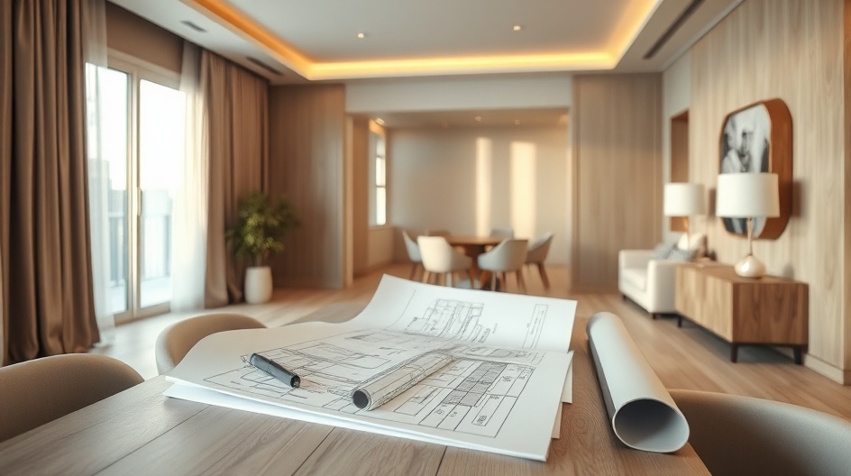 Architekt analizujący rysunki techniczne budynku