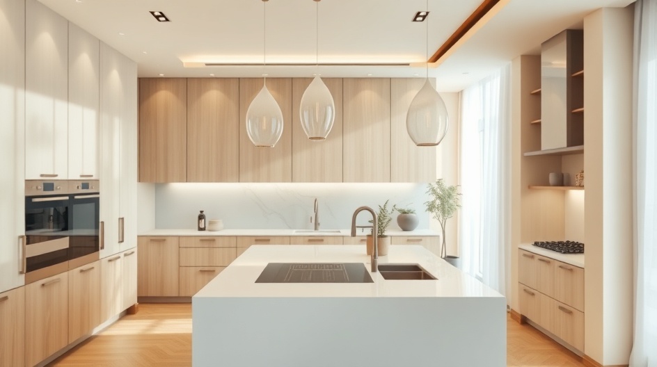 Inteligentna kuchnia z panelem dotykowym i zautomatyzowanym oświetleniem