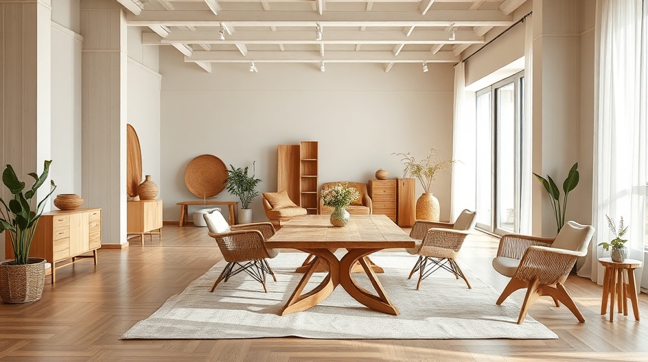 Meble ekologiczne z drewna z recyklingu i naturalnych tkanin