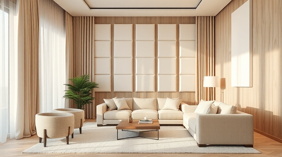 Salon z panelami akustycznymi i materiałami wyciszającymi